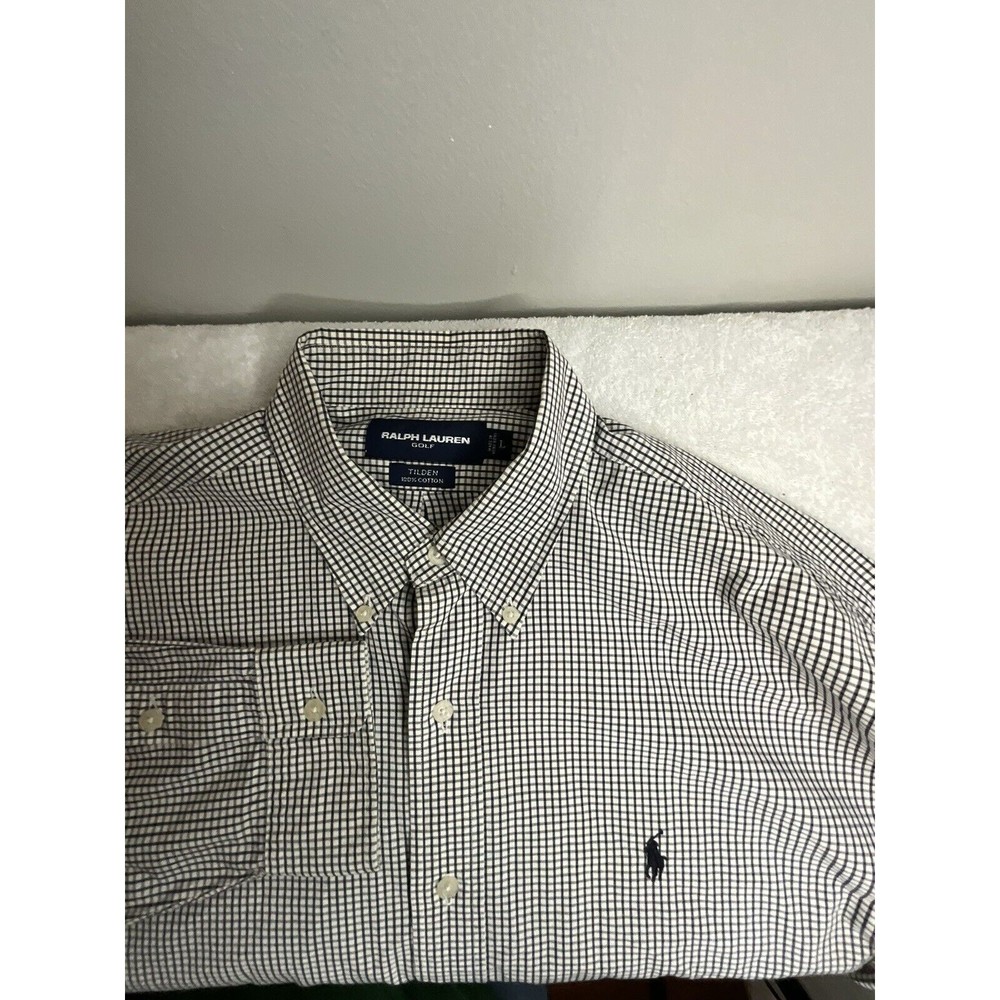 Men’s‎  Ralph Lauren Navy/White Plaid Long Sleeve Button Up Shirt Large Tildon